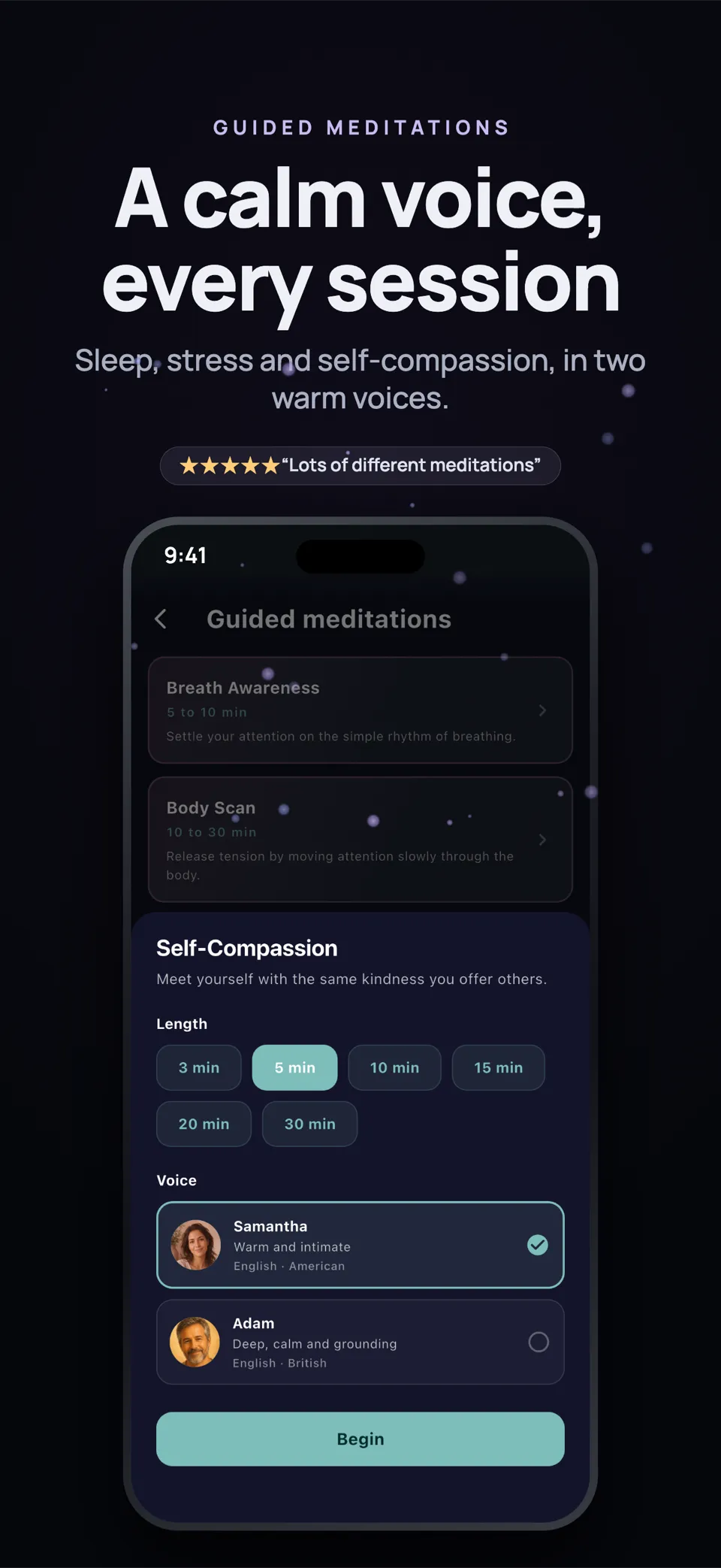 Driftly guided meditations list with two narrator voices